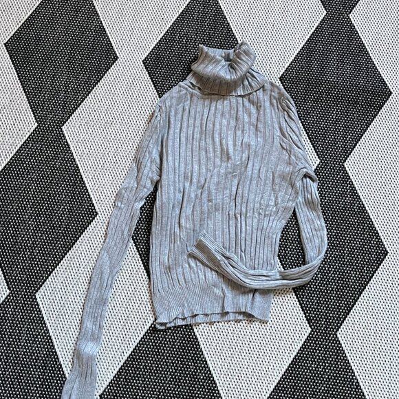Ribbed Rollneck Sweater in Heather Gray - Long Sleeve Turtleneck Top - Picture 3 of 6